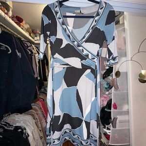 BCBGMaxAzria Blue and Black Abstract Midi Dress